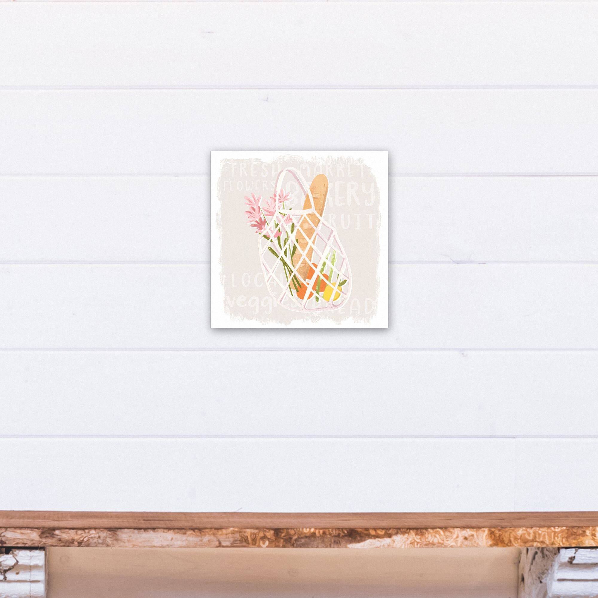 Floral Market Tote 12" x 12" Canvas Wall Art